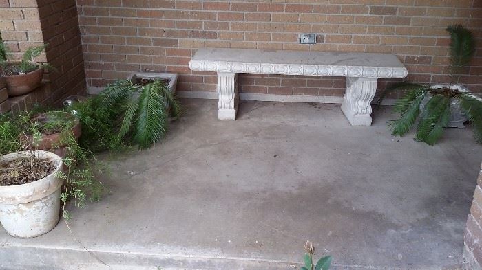Another cement bench & plants on the front porch