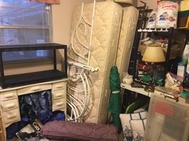 Twin daybed with trundle and two mattresses in great condition. sewing items, desk, lamps, pillows...
