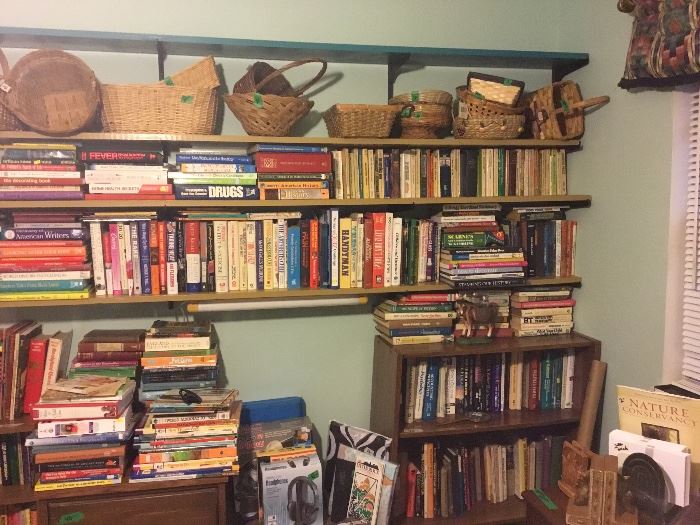 Books and baskets galore - all kinds! Kids, textbooks, fiction, older and newer 