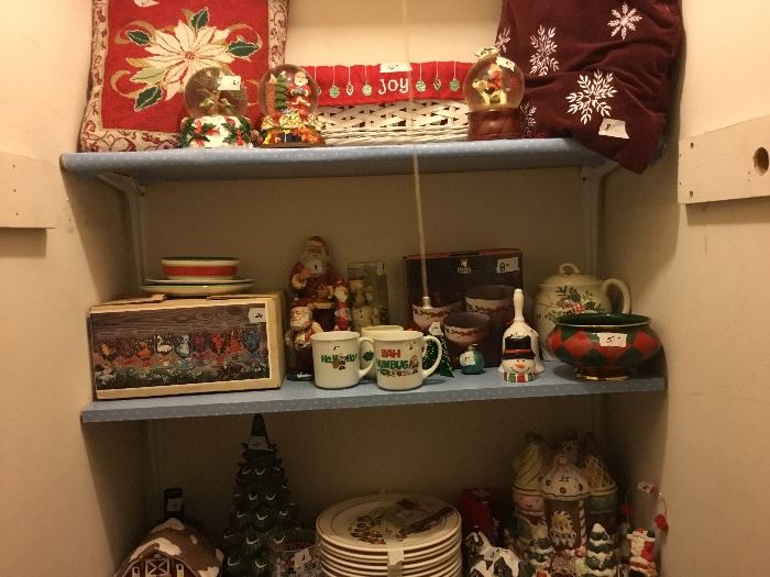 Closet filled with Christmas items