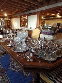 Silver items and punch bowl