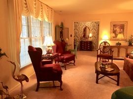 2 Beauitful wine-color, Fairfield maghony wing-back chairs.