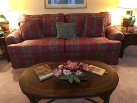 Close-up of sofa and tables.