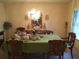 Lewisburg, solid cherry, drop leaf dining room set with side server, 2 arm chairs and 4 armless chairs.