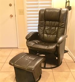 Brown Leatherette Swivel, Glider Reclining Arm Chair w/Glider Ottoman