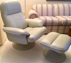 Galant (Made in Denmark) Ivory Leather Swivel Reclining Arm chair w/Ottoman