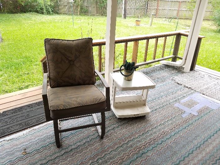 Set of 4 rockers. There are 2 of these rolling patio tables, plus a large, square, tile top coffee table