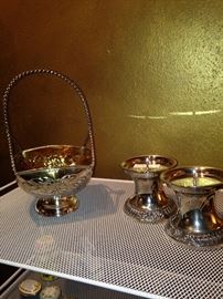 Silver basket & candle holders