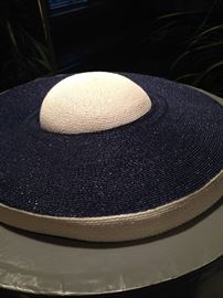 Navy and white vintage hat by George Zamau'l of New York