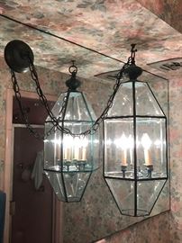 2-Pane glass hanging lantern style lamp / chandelier