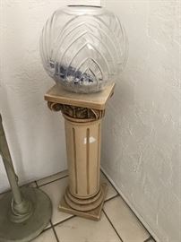 Vintage plaster column/plant stand and large cut crystal bowl