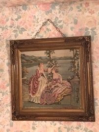 Romantic tapestry in ornate gilt frame