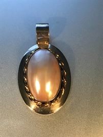 Sterling and 14k gf Van Cleef & Arpels pink pearl pendant
