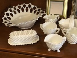 White hobnail milk glass collection