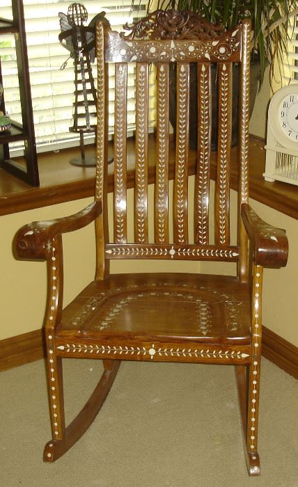 Antique inlaid rocking chair