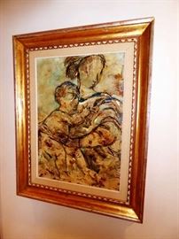 Lazzaro Donati (Italian, 1926-1977) "Mother & Child", Oil on Board