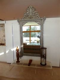 Gorgeous Elaborate Turn of the Century  Syrian Inlaid Mother of Pearl, Camel Bone & Wood Mirror - 97" x 47"