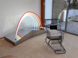 Neon Rainbow Sculpture by Harland Snodgrass & Shopping Chair Sculpture by Tom Sachs