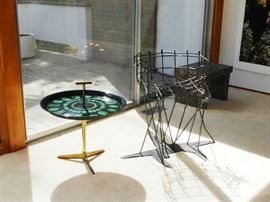 Rare Fornasetti Tray Side Table with "Beautiful View Chair", designed by Franz West for Meta Memphis, 1988, Edition of 25