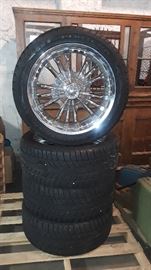 Matched Set of 4 Goodyear Fortera 305/40R22's SL Edition on GREED Lust Rims  tires still have nipples on them