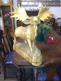 Hand carved Solid Acacia Wood Moose Statuette