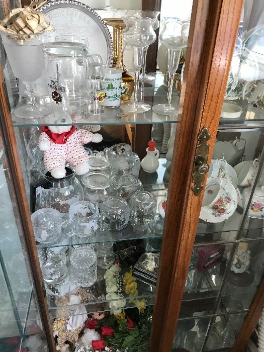 More glassware and cabinet for sale.