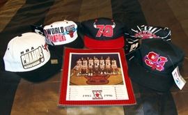Basketball, baseball caps, hats, NBA, Chicago Bulls, Michael Jordan, Dennis Rodman, 1995, 1996, Championship, World Champions