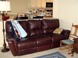 Leather Sofa, recliner, Student Violin in Case, Anton Breton, Antique Rocking Chair, Vintage Floor Lamp