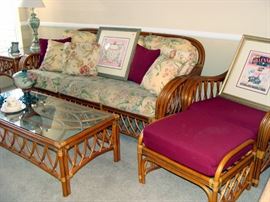 Rattan Furniture, Couch, Sofa, Arm Chair, Ottoman, Tropical fabric, Coffee Table, End Table, Table Lamp, Mary Engelbreit, Lithograph, Signed Print, Prints, Limited Edition, Bunnykins, Royal Doulton, Cup, Bowl, Plate, Childs