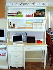 White, Painted Wood, Desk, Hutch Unit, Vintage Cookbooks, iPad, Tablet, iMac, Computer, Shabby Chic, Wood Sign, Cookbooks