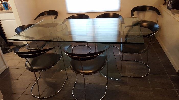 Glass Top Dining Table w/2 Glass Curved Bases.