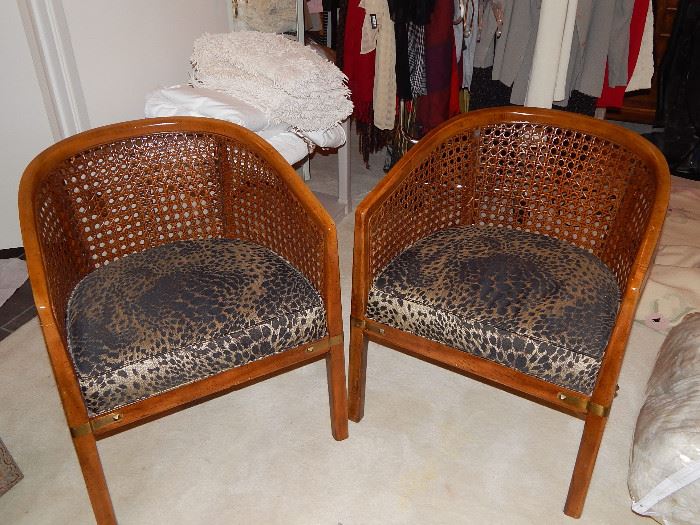 Thomasville Cane Barrel Chairs w/Brass Accents