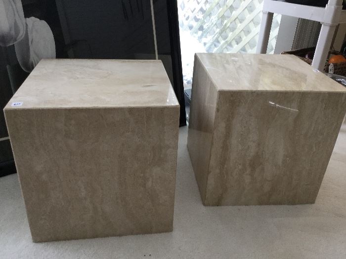 Pair of Travertine Cube End Tables