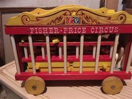This is the oldest Fisher Price piece and has sold for over $225 with all the pieces present. This one has one condition issue and is priced accordingly. It is made of wood, not plastic -- a cool find!