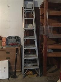 two aluminum extension ladders