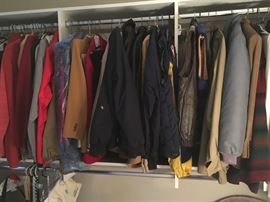 This is just a glimpse of the high end suits manufactured by Brooks Brothers. There are also Brooks Brothers full-length wool coats, Clarks shoes, Foster shoes, Johnston and Murphy shoes, ties -- lots of high-end clothing. the coats and suits retailed in the high hundreds and up.
