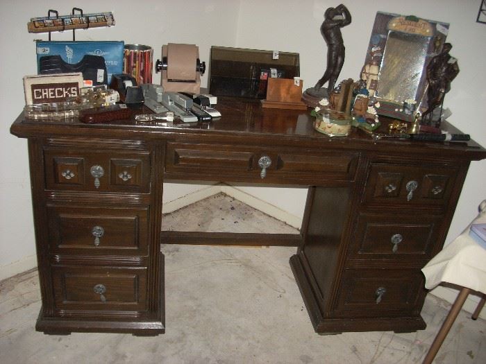 Desk shown with Golf Items and Desk Accessories