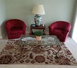 Pair of Red Club Chairs by Italsofa - Rug 100% Wool pile by Surya Athena Collection 5'x8'