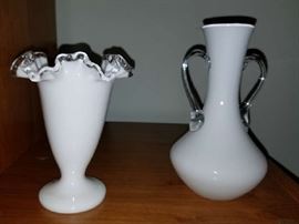 Vintage Fenton Silver Crest Crimped Ruffle  Vase  and Vintage Fenton Vase w/Clear Glass Handles