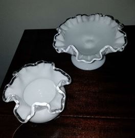 Vintage Fenton Silver Crest Crimped Edge Rose Bowl