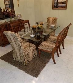 Beautiful Glass w/ Wood Base Dining Table w/ 6 Chairs