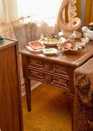 Pair of Vintage Carved End Tables with Drawer