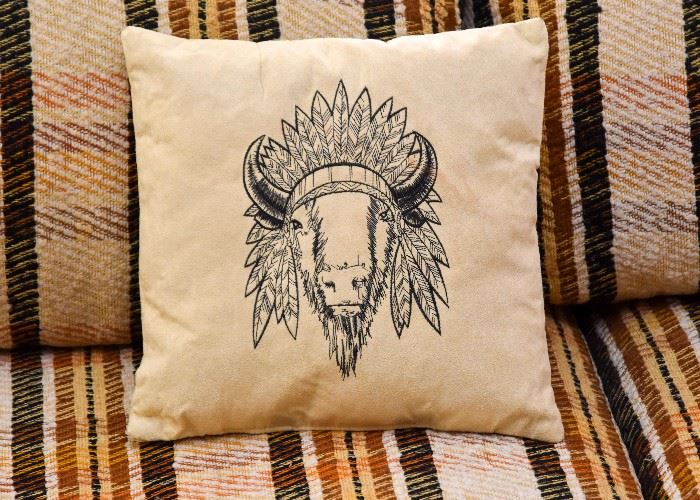 Small Throw Pillow with Bison Head