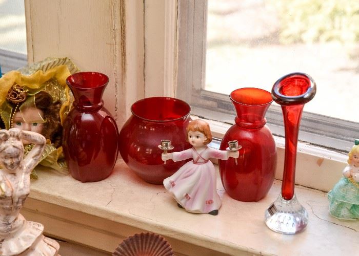 Ruby Glass Vases, Figurines