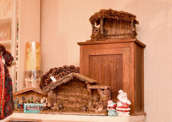 Nativity Sets, Vintage Oak Cabinet