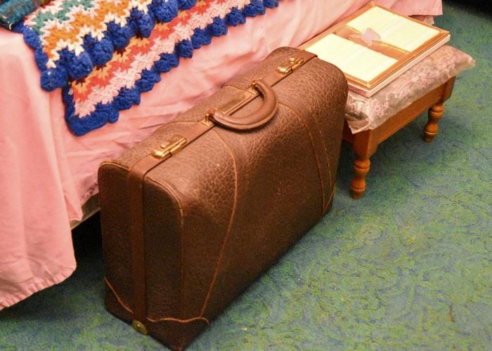 Vintage Suitcases / Luggage, Small Upholstered Stool
