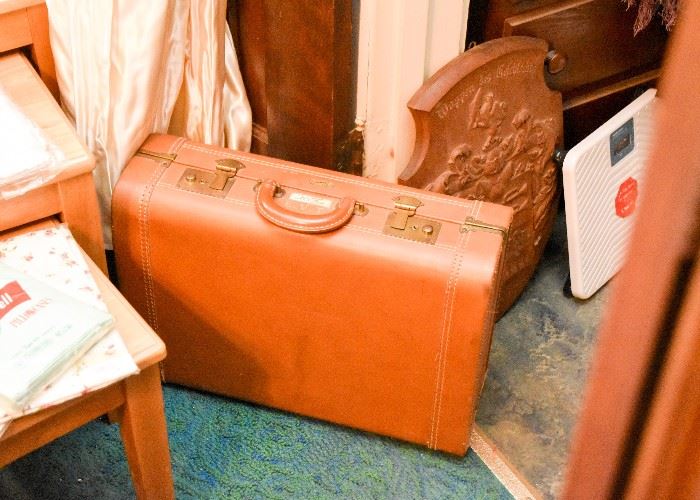 Vintage Luggage / Suitcases, Bath Scale, Wooden Wall Plaque