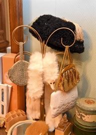 White Fox Stole, Vintage Women's Evening Bags (Metal Mesh, Beaded, Rhinestone, Etc.), Vintage Women's Hat