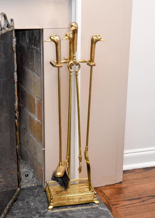 BUY IT NOW! Lot #105, Brass Duck Head Fireplace Tools & Stand, $75