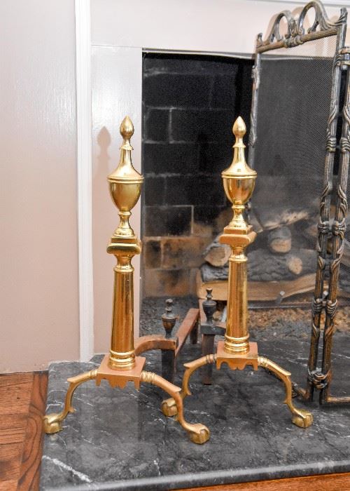 BUY IT NOW! Lot #107, Heavy Brass Claw-Foot Fireplace Andirons, $60